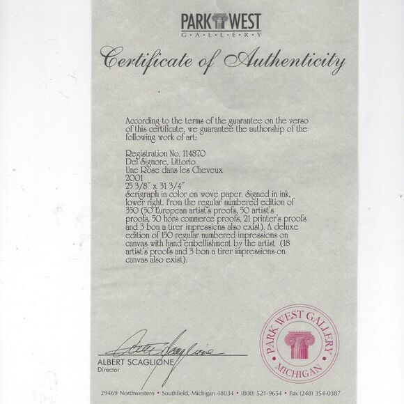 "Une Rose dans les Cheveux" by Del Signore Littorio Serigraph - Picture 6 of 7